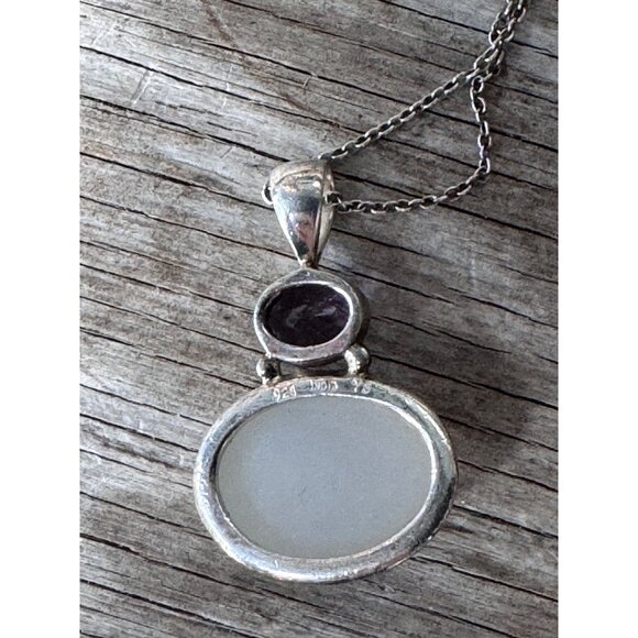 Sterling Silver Pendant Necklace With Amethyst & Druzy Quartz Stones 2.91g - Picture 5 of 11